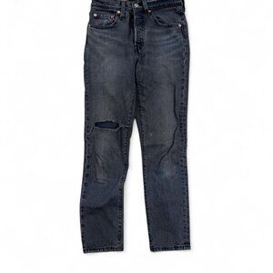 Levi’s 501 Slim Straight Jeans | Black Wash Distressed | Size 24